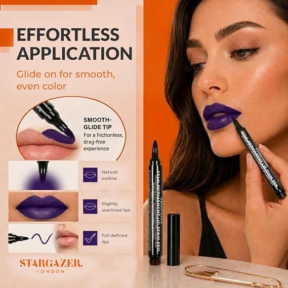 Stargazer Lip Stain Pen - True Red Shade 10 | Long Lasting Lip Colour | Lightweight Transfer Resistant Tint | Smooth Precision Application