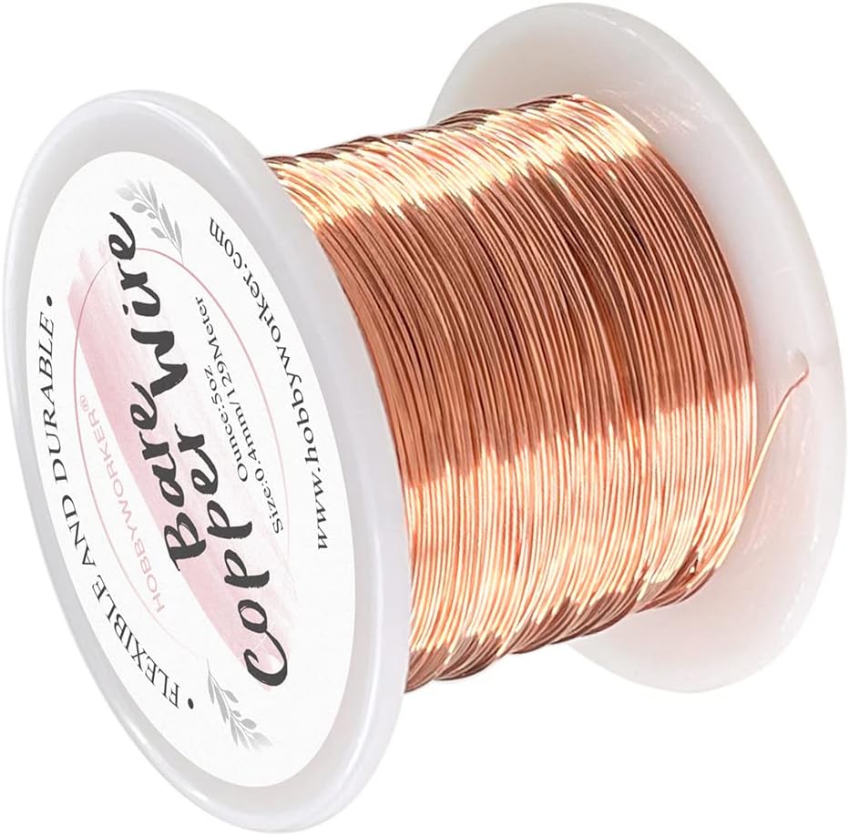 Hobbyworker 26 Gauge Bare Copper Wire 423FT/0.4mm Beading Craft Wire for Jewelry Making