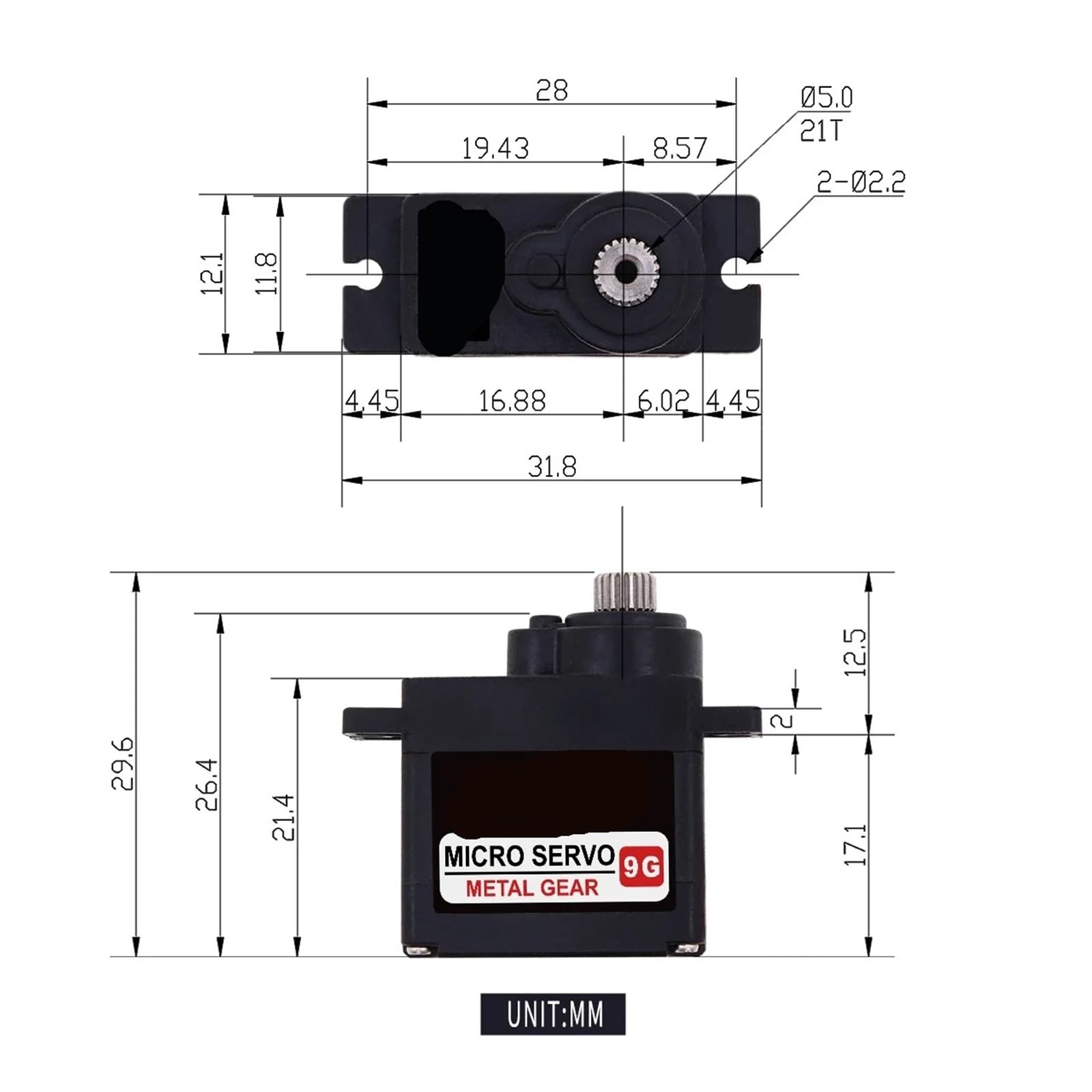 B9DLM 9g Metall Stahl Getriebe Servo 2,2 KG Digital Motor(B9DLM JR Servo)