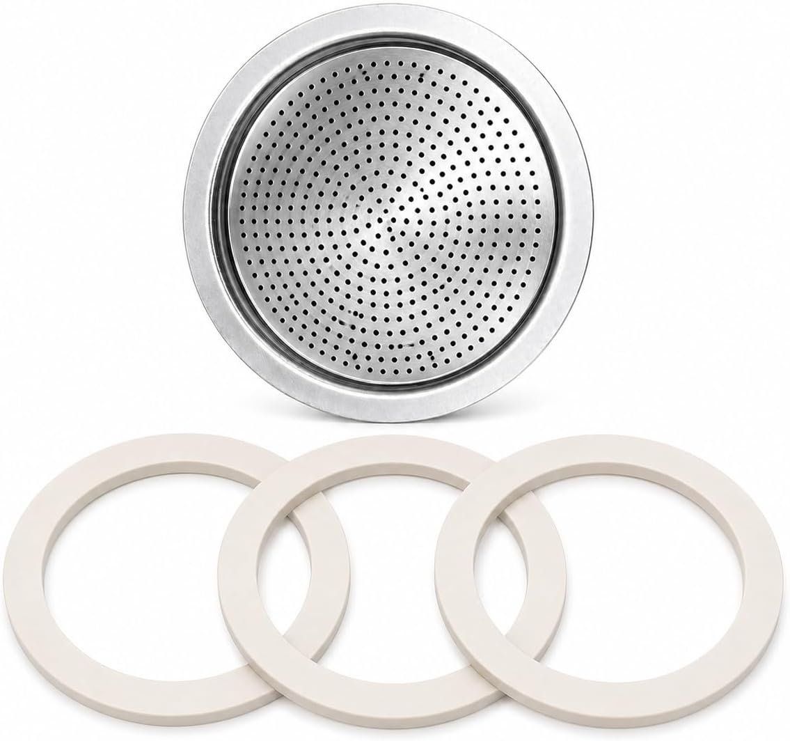 Univen 2.5" (64mm) Espresso Filter and Gasket Seals Compatible with Bialetti 6 Cup Aluminum Espresso Makers
