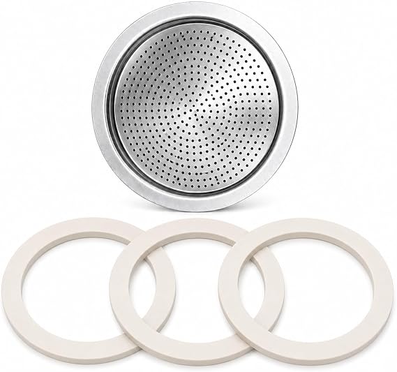 Univen 2.5 (64mm) Espresso Filter and Gasket Seals Compatible with Bialetti 6 Cup Aluminum Espresso Makers