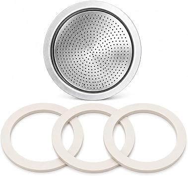 Univen 2.5" 64mm Espresso Filter and Gasket Seals Compatible with Bialetti 6 Cup Aluminum Espresso Makers