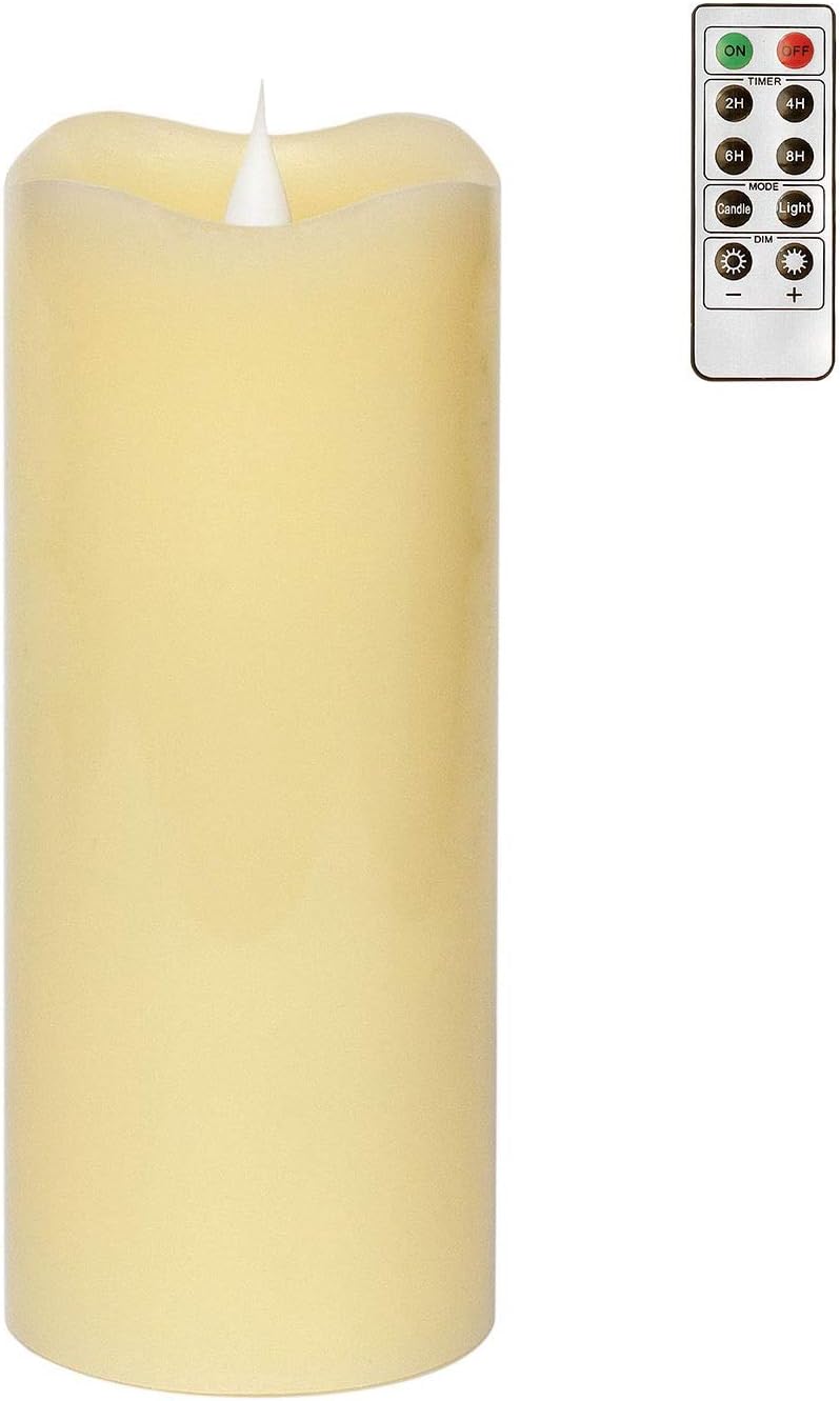 GiveU 3D Fireless Flame Real Wax LED Pillar Candle Light with Tiemr, 3x7 Inch,Ivory, Home Wedding, Battery-Operated