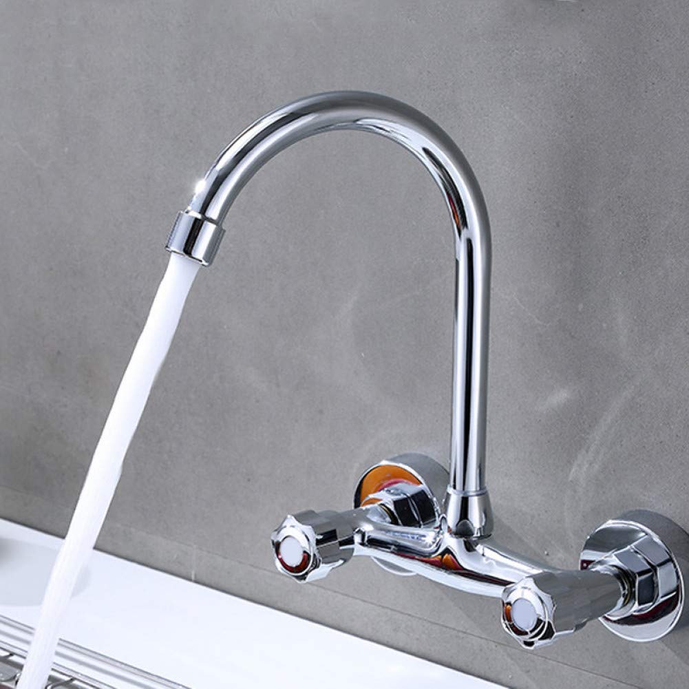 OIFAODAO Water tap, Faucet Double Handle Wall-Mounted Kitchen faucets Bras Hole Bathroom Cold and hot Sink