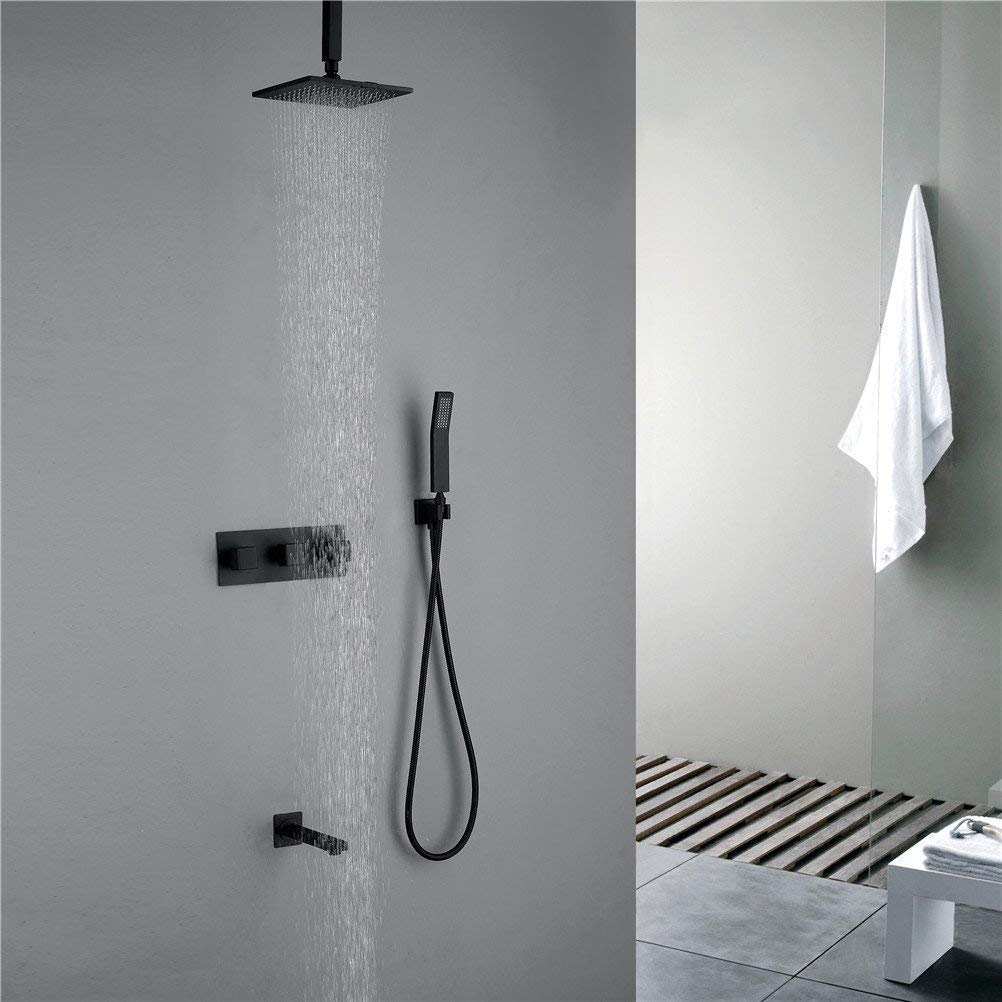 Kran Prysznicowy Sufitowy Z Deszczownicą, System Natryskowy W Stylu Retro, Zawór Ceramiczny, 10-Calowy, Najwyższej Jakości, Czarny, Ukryty Kran Prysznicowy, Luksusow