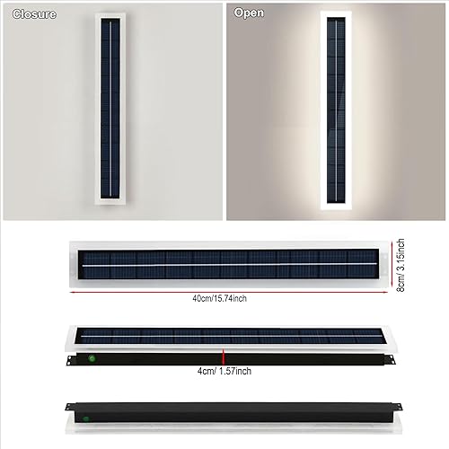 Miniatura 6 de Luces solares de pared LED impermeables para exteriores, 15.7 in de largo, pantalla de acrílico montada del atardecer al amanecer, 8 W, lámpara de