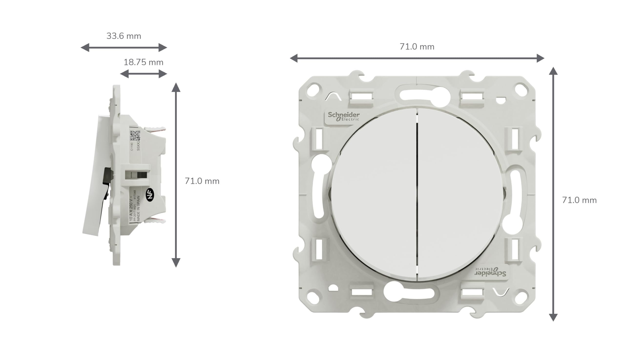 Schneider Electric S520214 Odace - Interruptor doble (230 V), color blanco