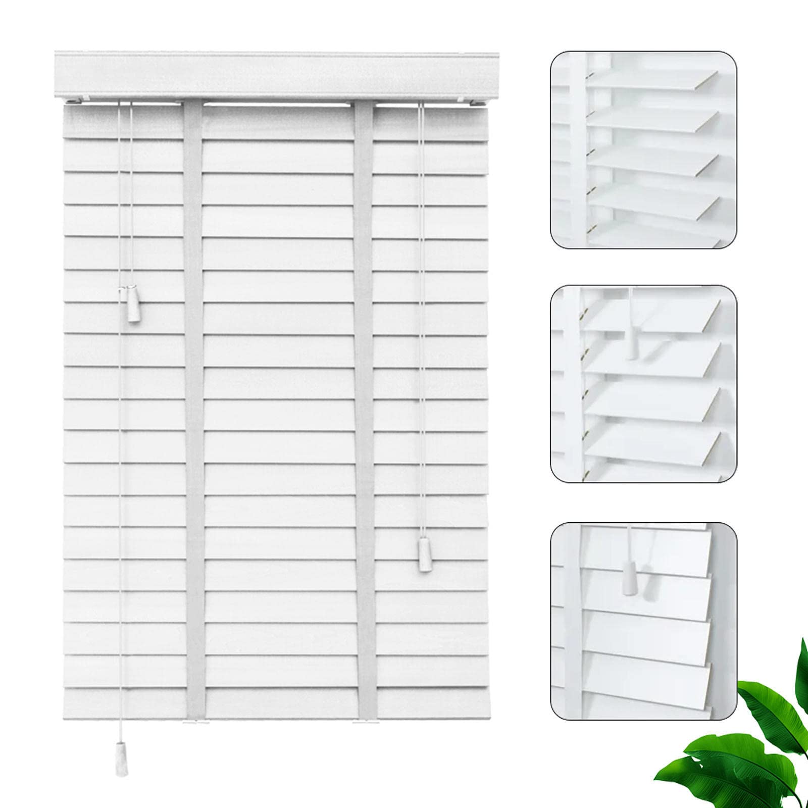 Jolan Venetian Blinds Wooden White,50mm Slats Horizontal Blinds,Solid Wood Venetian Blinds for Windows 50cm 60cm 70cm 90cm 100cm 120cm,Blackout/Heat Insulation Shutters Shades,W×H-60x200cm/23.5x79in