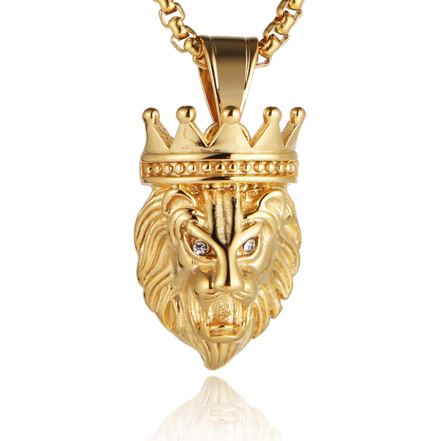 HZMAN Men's Silver Gold Tone Stainless Steel Lion King Pendant Necklace Cable Wheat 22+2" Chain