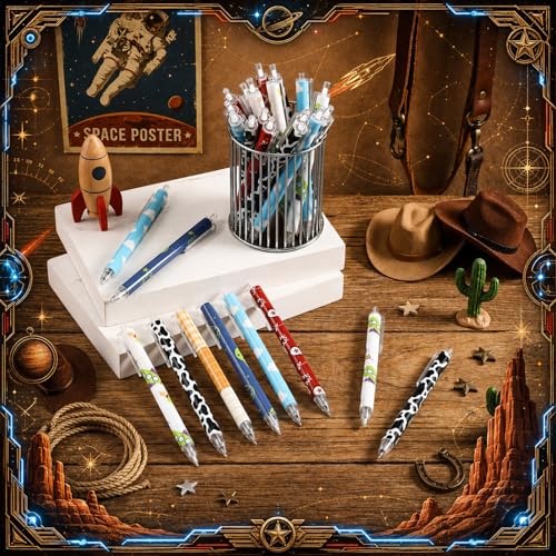 Image of Jetec 60 Pcs Back to School Western Cow Pens Bulk Western Cowboy Party Favors Stuff Aesthetic Retractable Pens Office First Day of School Supplies Gift for Teacher Student Staff Employee Office