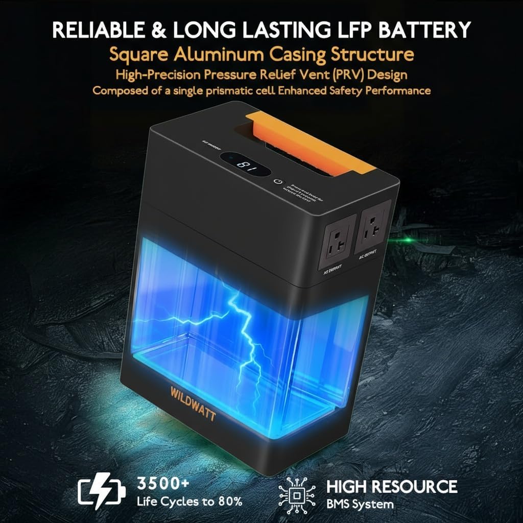 Portable Power Station 1004Wh,Safe LiFePO4 Battery 200W Peak AC Outlet,18.74lb Compact Lightweight for Outdoor Fishing,Camping,Emergency RV,Home Backup,Hunting,Live Streaming Black Direct AC
