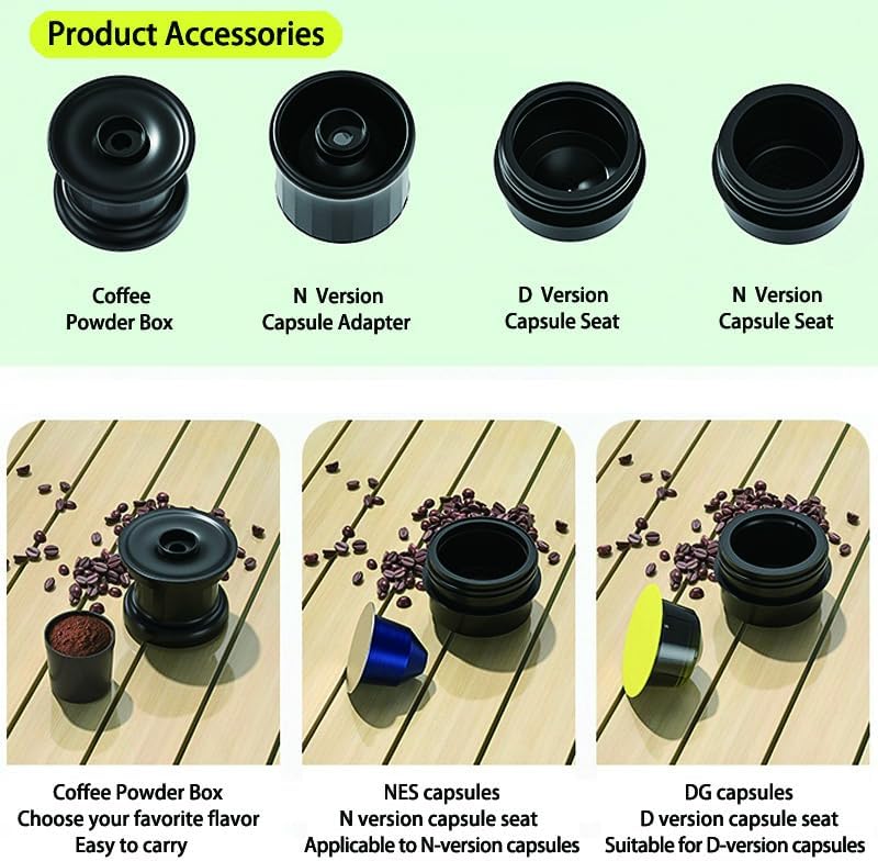 Miniatura 5 de Cafetera eléctrica portátil para café expreso, máquina de café de viaje, cafetera de auto calentamiento con tipo C, con café molido y cápsula NS