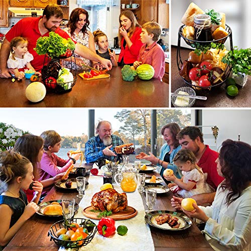 Kitchen Fruit Basket Stand 2 Tier – Tiered Fruits, Vegetable Holder For Kitchen Countertop Modern – Produce Storage Organizer, Fruit Bowl, Snack Rack, Screws Free Design Produce Bin - Black #TOP2