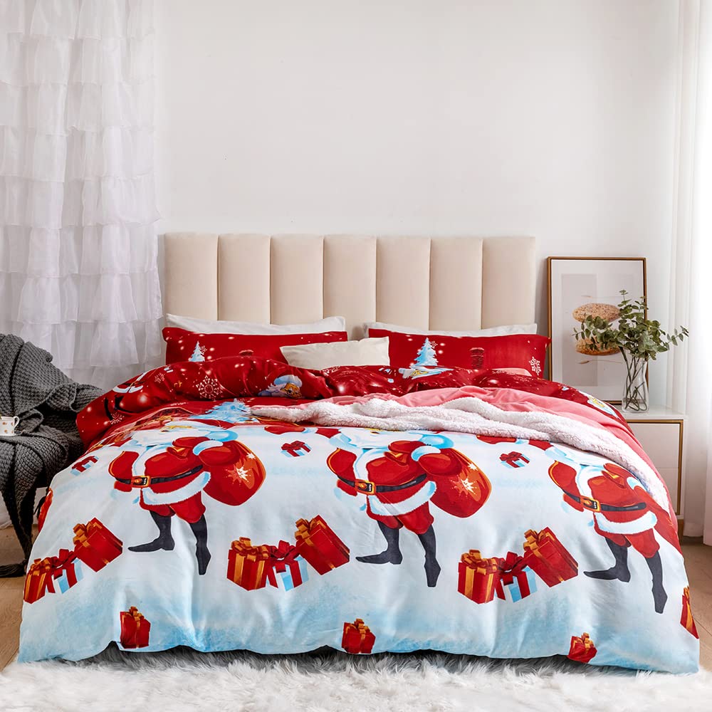 Father Christmas Royal Santa Claus Merry Santa Xmas Duvet Quilt Cover & Pillowcase Bedding Set Multi-Colour Snowman Presents Set Ultra Soft Easy Care