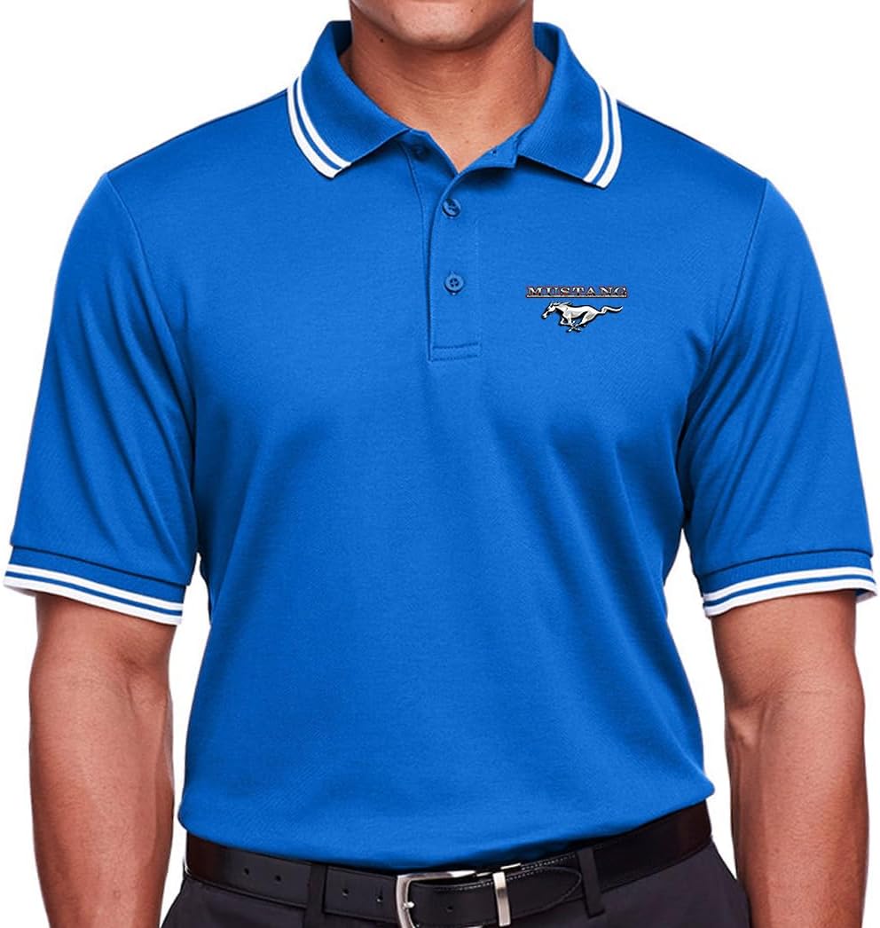 Men's Ford Running Mustang Logo Tipped Short Sleeve Polo Shirt