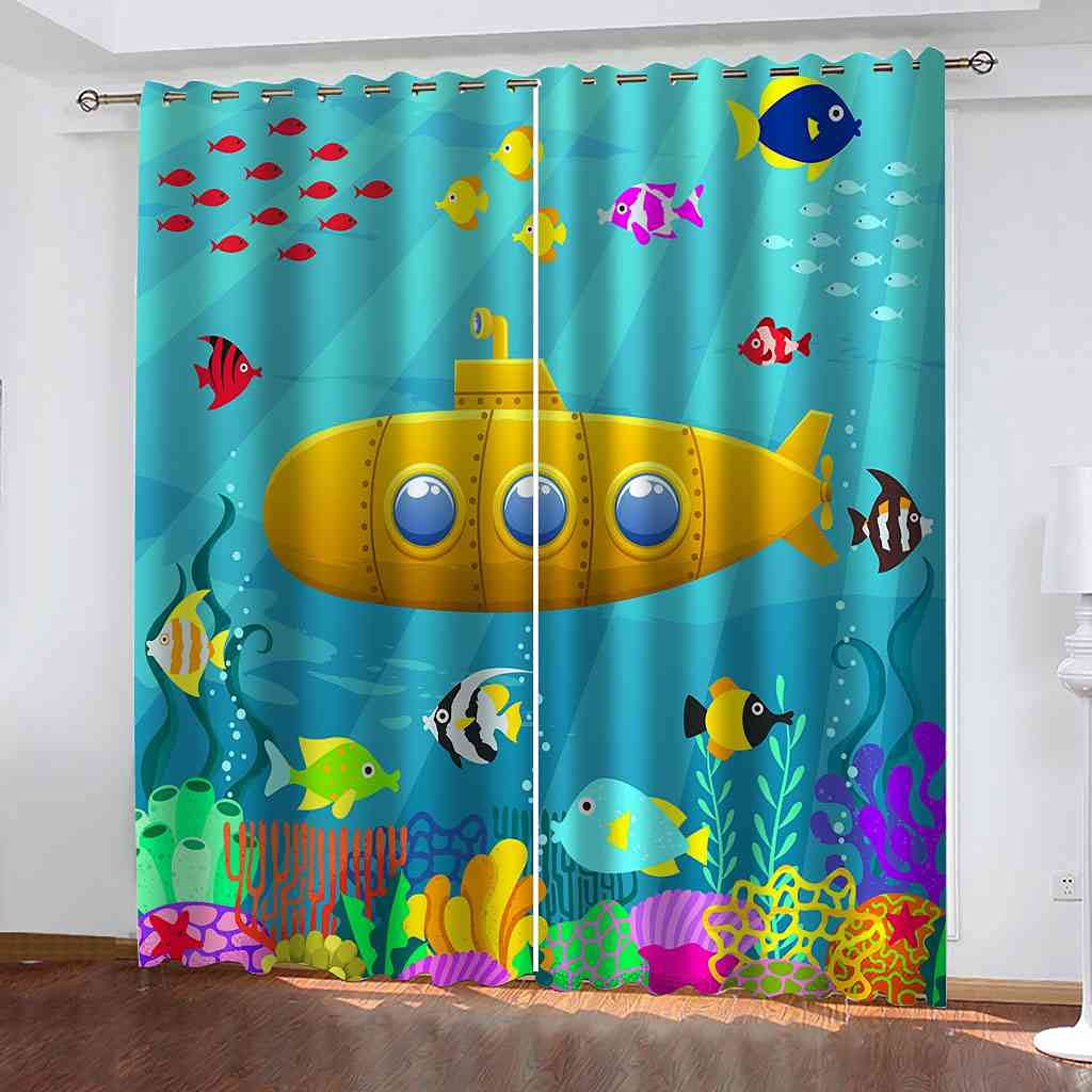 Rideau occultant enfant motif sous-marin dessin animé lot de 2 rideaux 264x242 cm