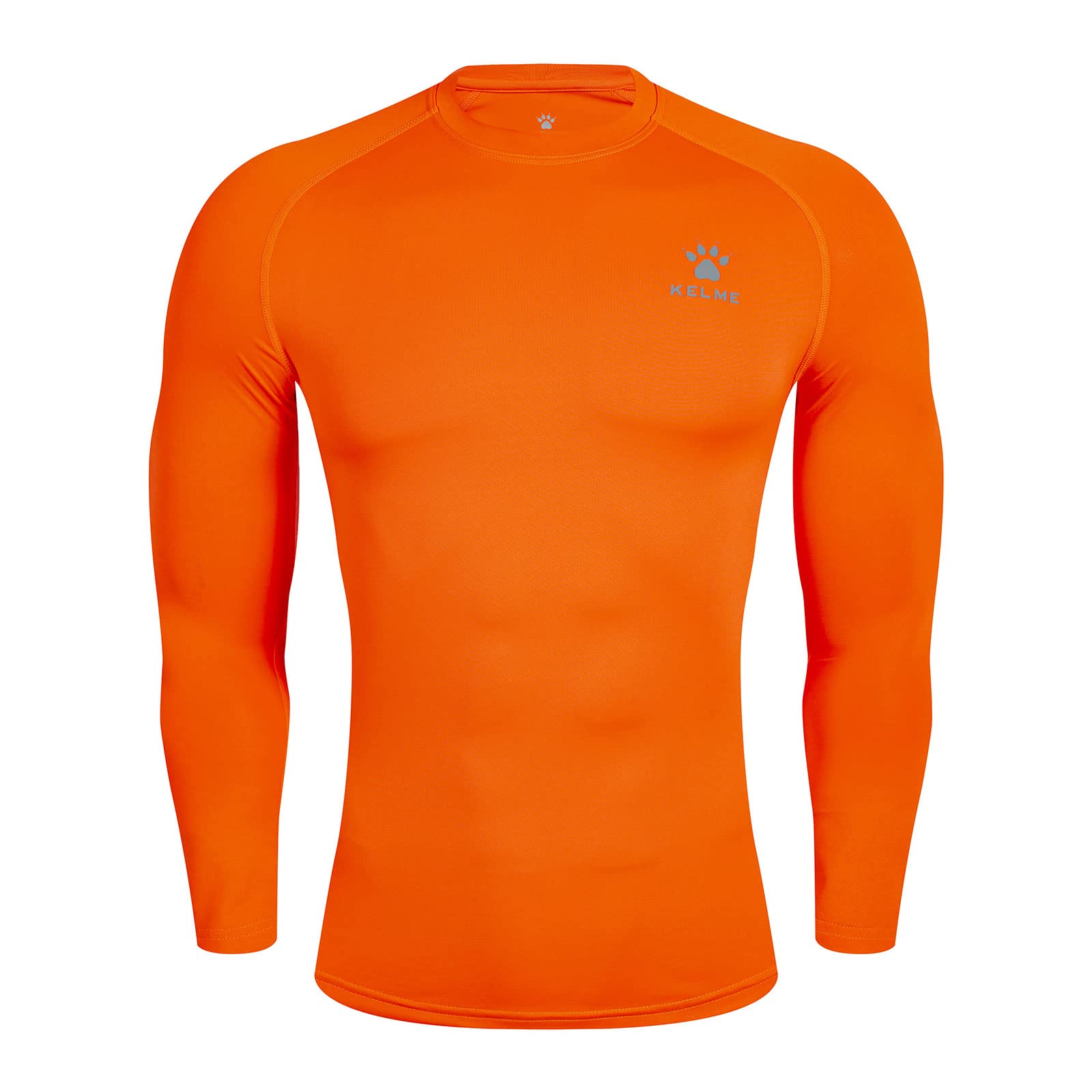 Kelme Men's Bright Orange Compression Shirts Baselayer Under Shirt For Long Sleeve Tight Undershirts Active Tops For Workout Gym Sports 2XL