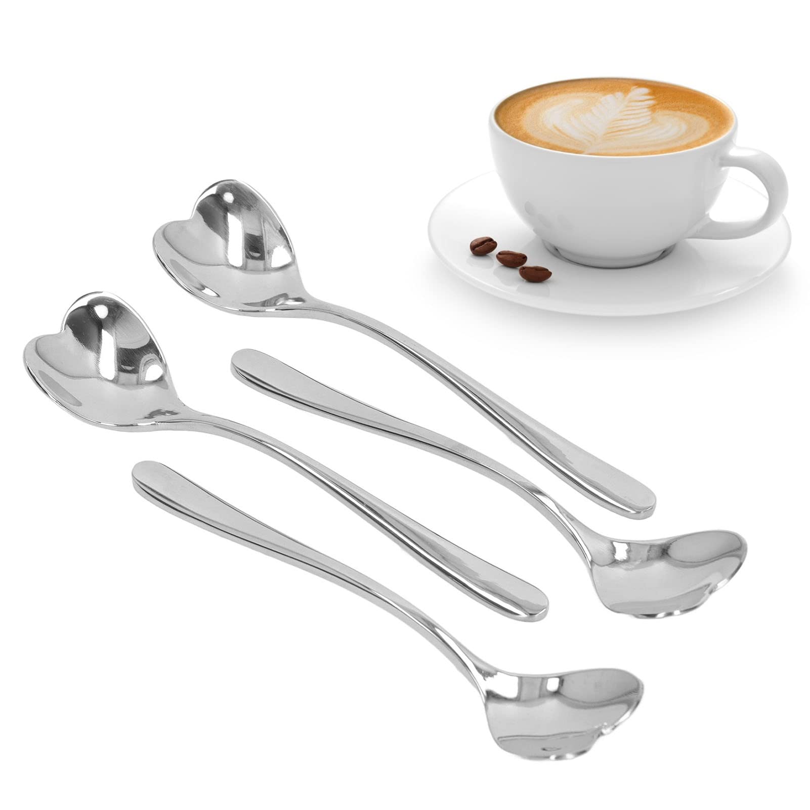 Set 4 Cucchiaini A Forma Di Cuore In Acciaio Inox – Mini Cucchiai Per Gelato, Cocktail E Tè