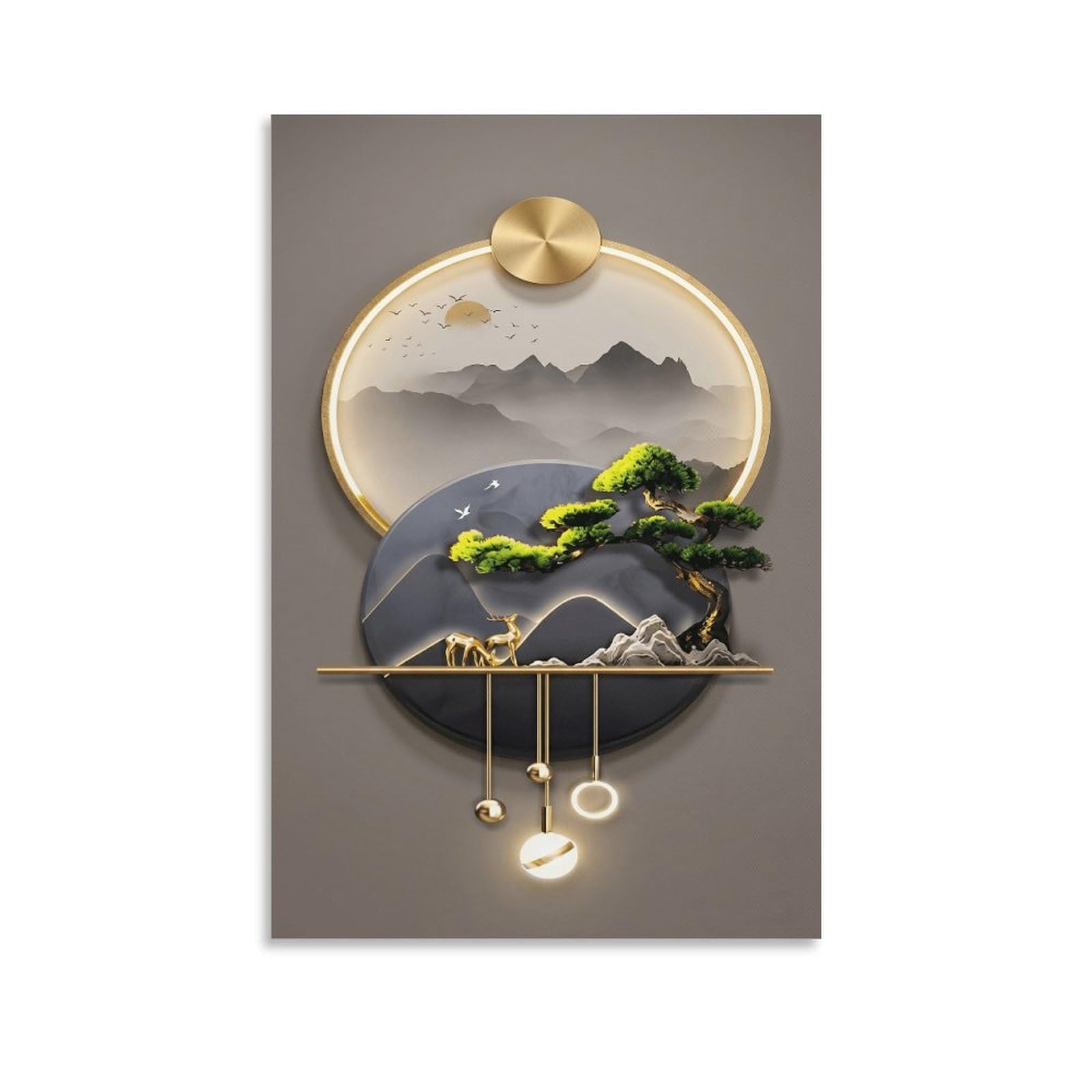 XPASHIQWC Golden Deer Pine Tree Landscape Poster Artwork Giclee Canvas Prints Modern Wall Art Picture Wall Hanging for Living Room Home Decorations 20x30inch(50x75cm)