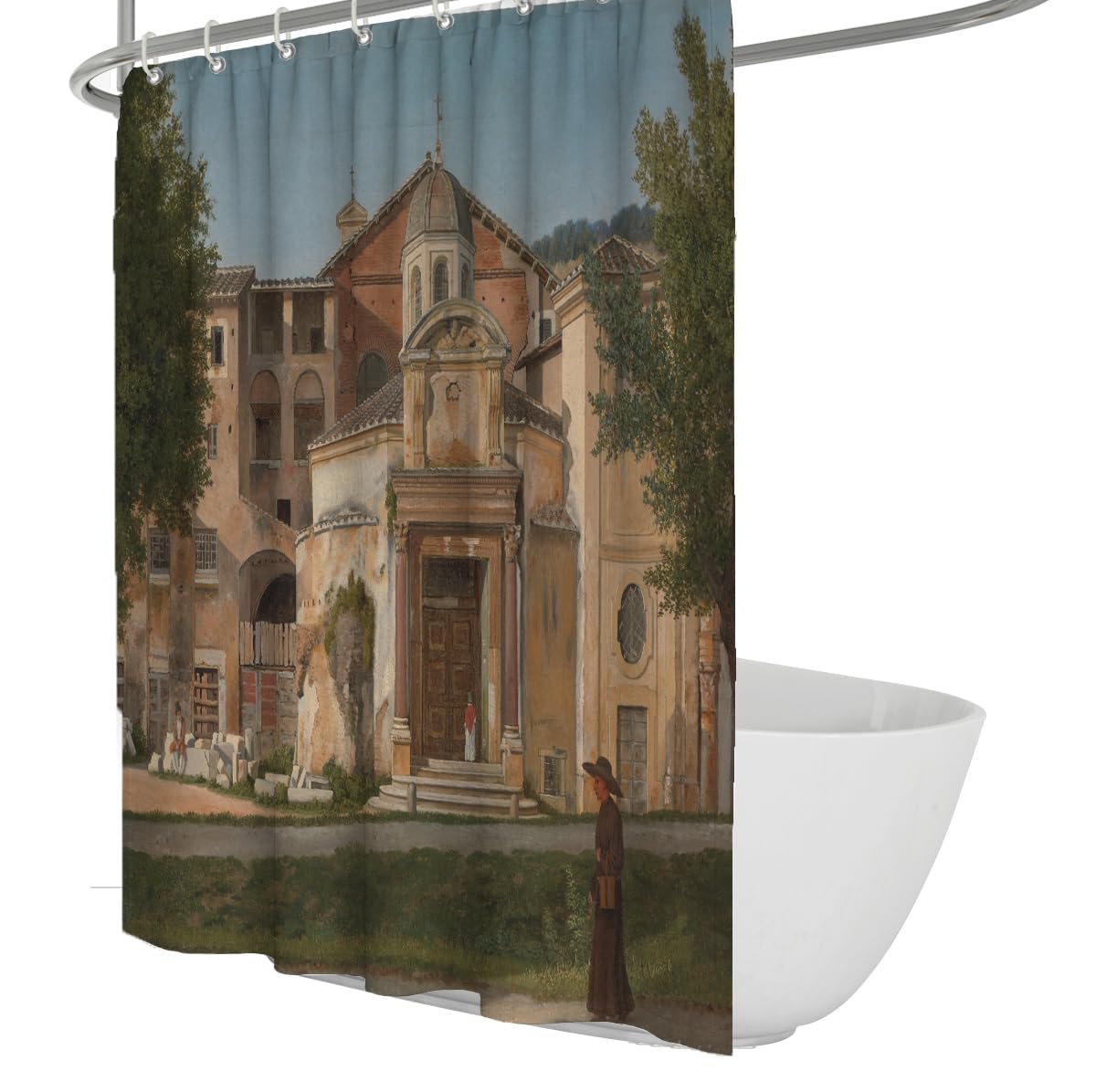 Neoklassizismus Kunst Duschvorhang Rom Architektur Nostalgisch Italien Landschaft Ölgemälde Stil Badevorhang Trocken- und Nasstrennung wasserdicht 200 x 200 cm