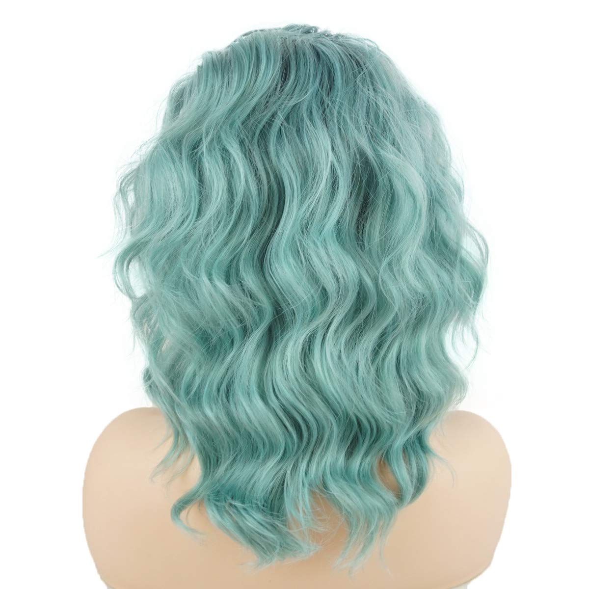 Hair Curly Short 14inch Blue Root Light Blue Ombre Heavy Density Realistic Synthetic Lace Front Wigs