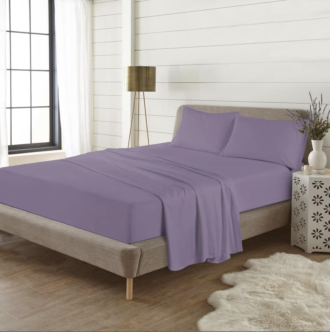 Extra Deep 40cm Fitted Sheet – 100% Brushed Cotton Flannelette | Super Soft, Warm & Cosy Thermal Bed Sheet, (Plain Dyed) (Lilac, King)