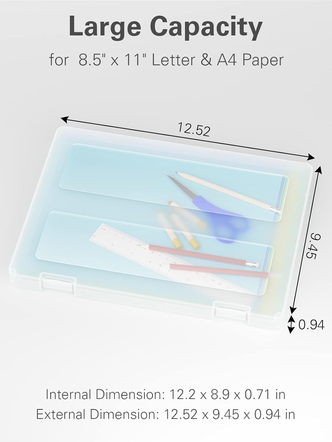 iBune 4-Pack A4 Plastic Paper Organizer Box, Scrapbook Storage for 8.5” x 11” Letter Papers, Portable Document Holder, Photo Storage Box Sticker Art Supplies Organizers, 12.2” x 8.9” x 0.7” Inner Size - Image 2