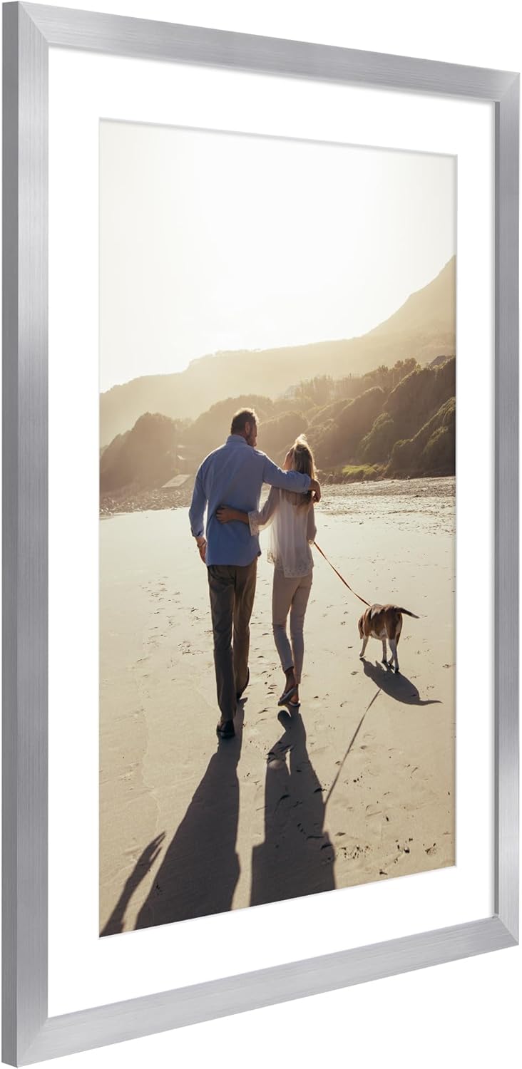 Americanflat 20x28 Picture Frame with Polished Plexiglass - Use as 16x24 Frame with Mat or Display 20x28 Photo Without Mat - Hudson Collection - Wide Picture Frames for Wall Display - Silver