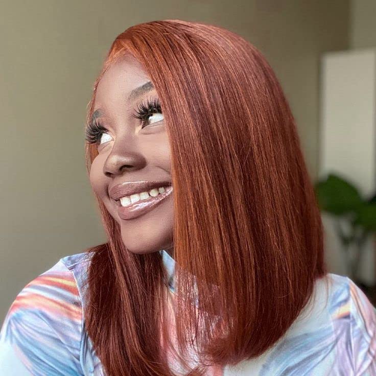 Miniatura 5 de Peluca de cabello humano castaño rojizo estilo Bob de 13 x 4 para mujeres negras, densidad del 180 %, color marrón rojizo 33B, pelucas de cabello