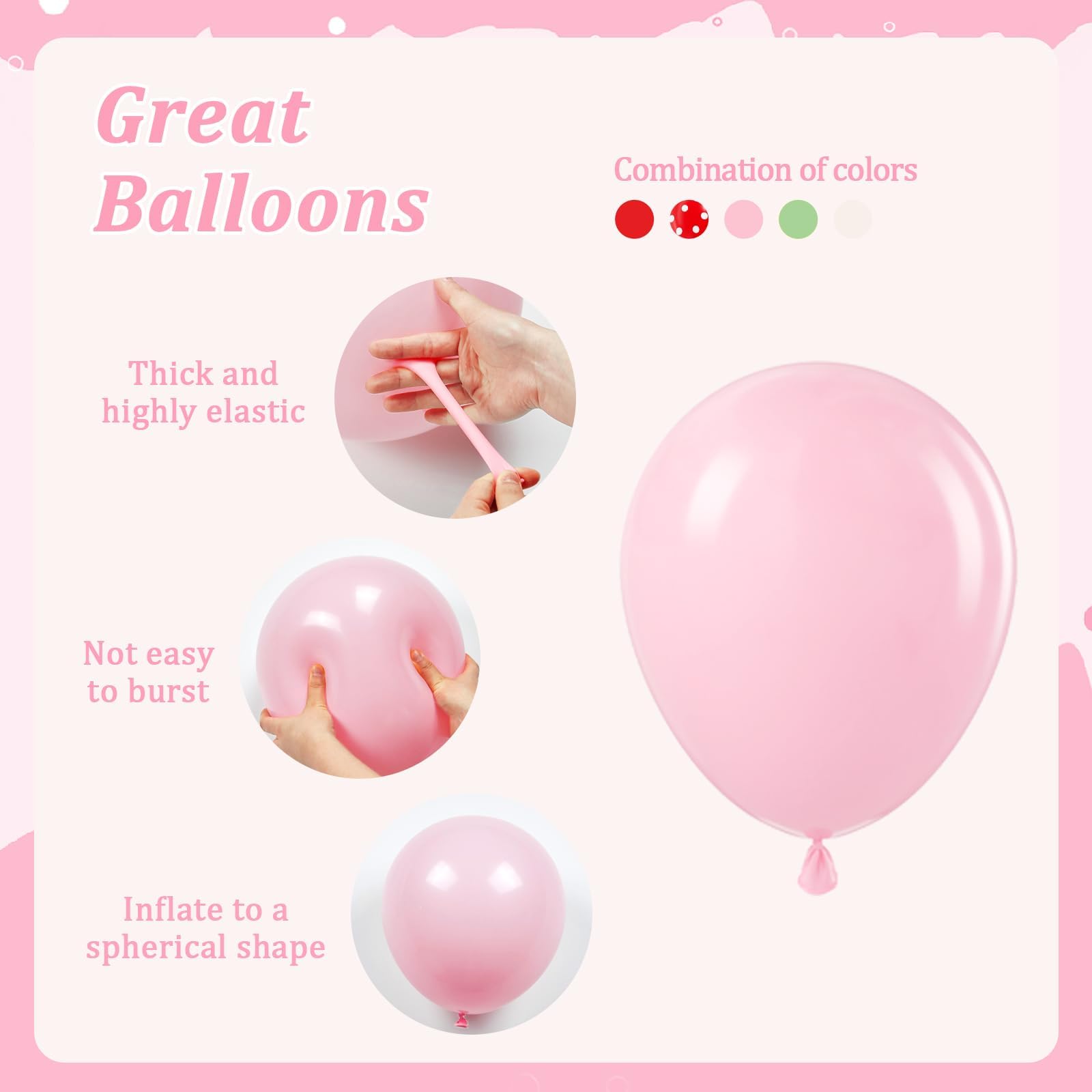 60 balonów truskawkowych 30 cm, różowe i czerwone balony z białym jasnozielonym balonem na truskawkowy baby shower, dekoracje na przyjęcie urodzinowe