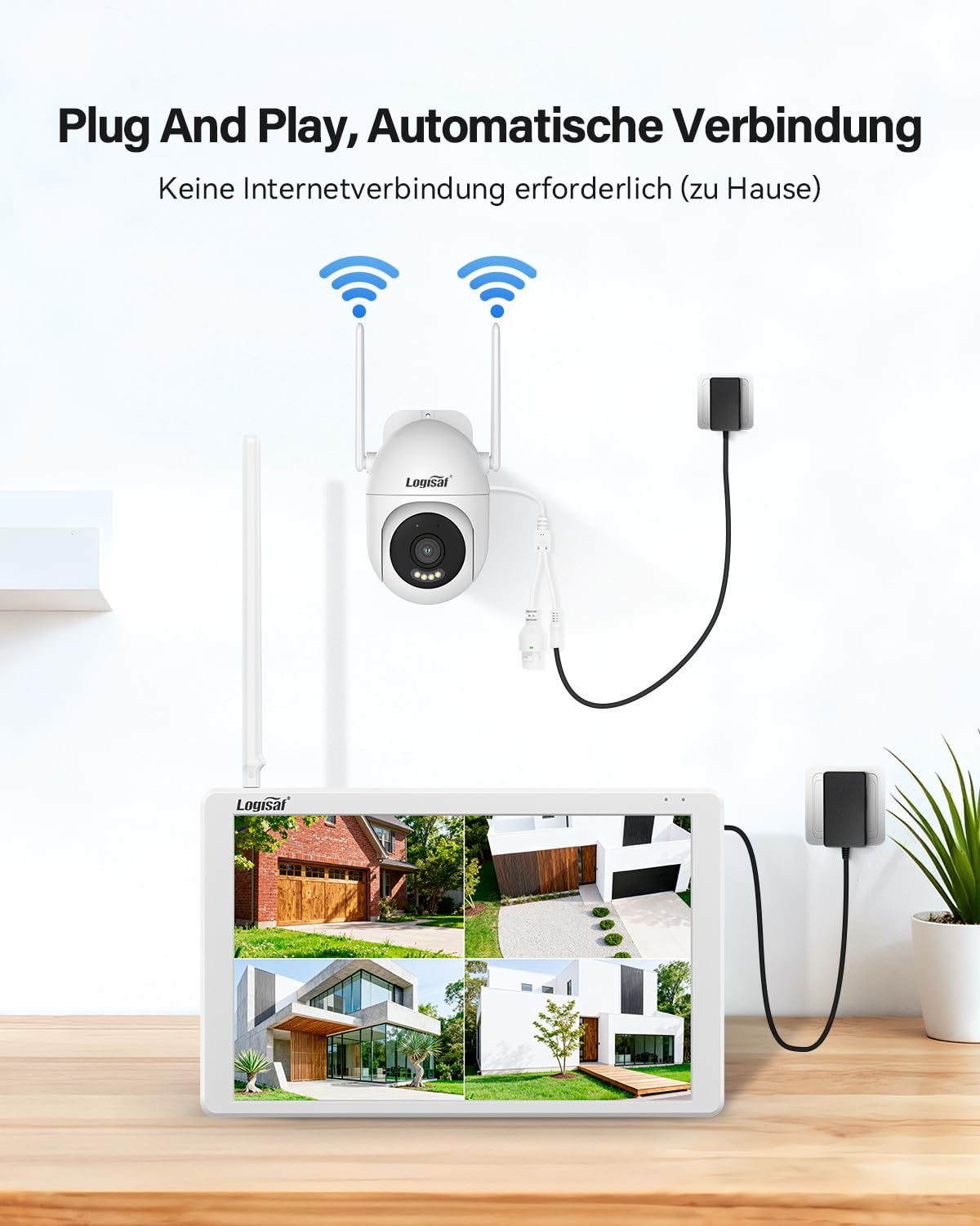 PTZ Überwachungskamera Set mit 10'' Monitor, 5MP 10CH WLAN NVR | 4 Pcs 360° PTZ Kameras mit 24/7 Aufnahme, 2-Wege Audio, Farbe Nachtsicht, Automatische Verfolgung, Personenerkennung, 1TB HDD