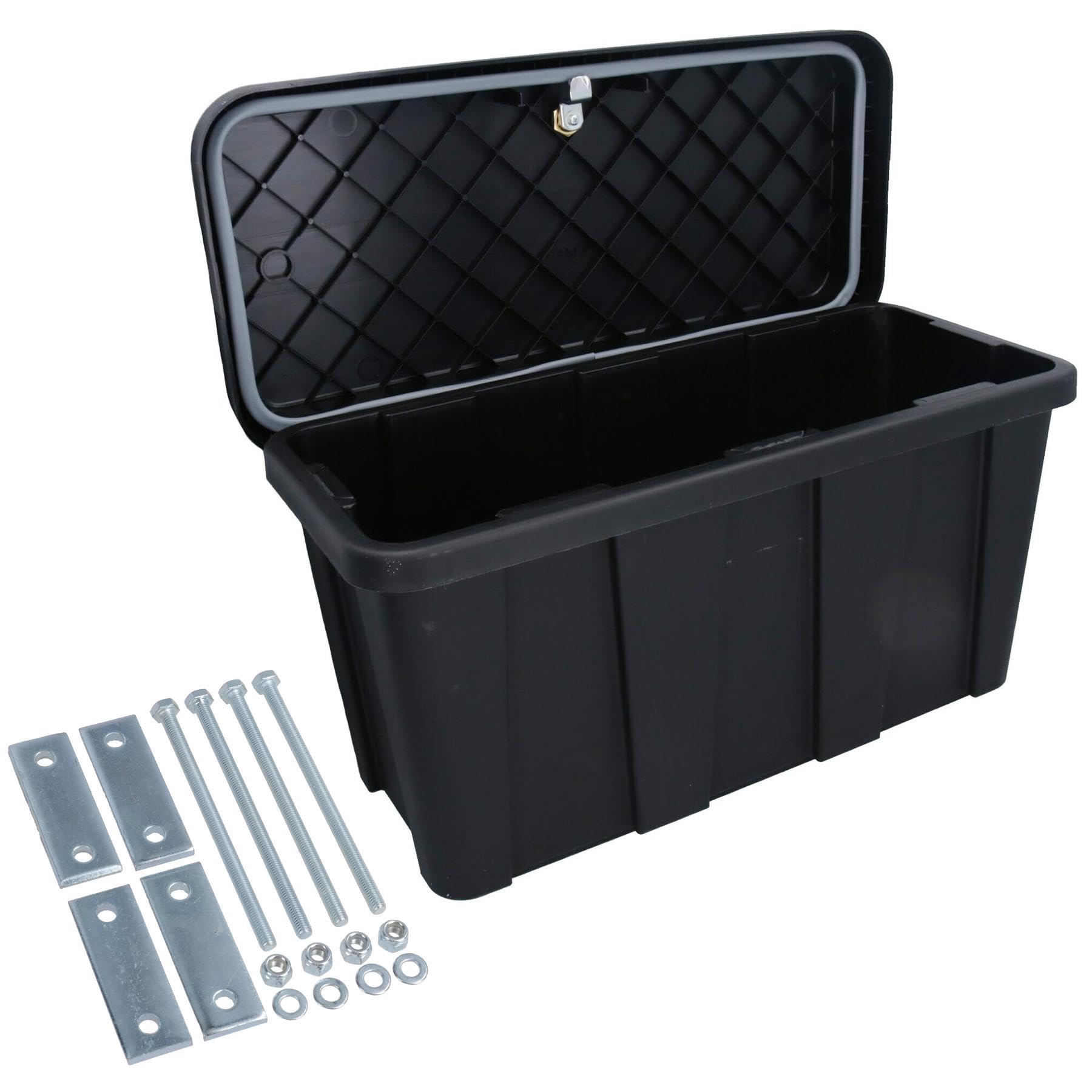Ab Tools Black Small Trailer Plastic Lockable Tool Box Chest Locker Storage + A-Frame Fixing Kit
