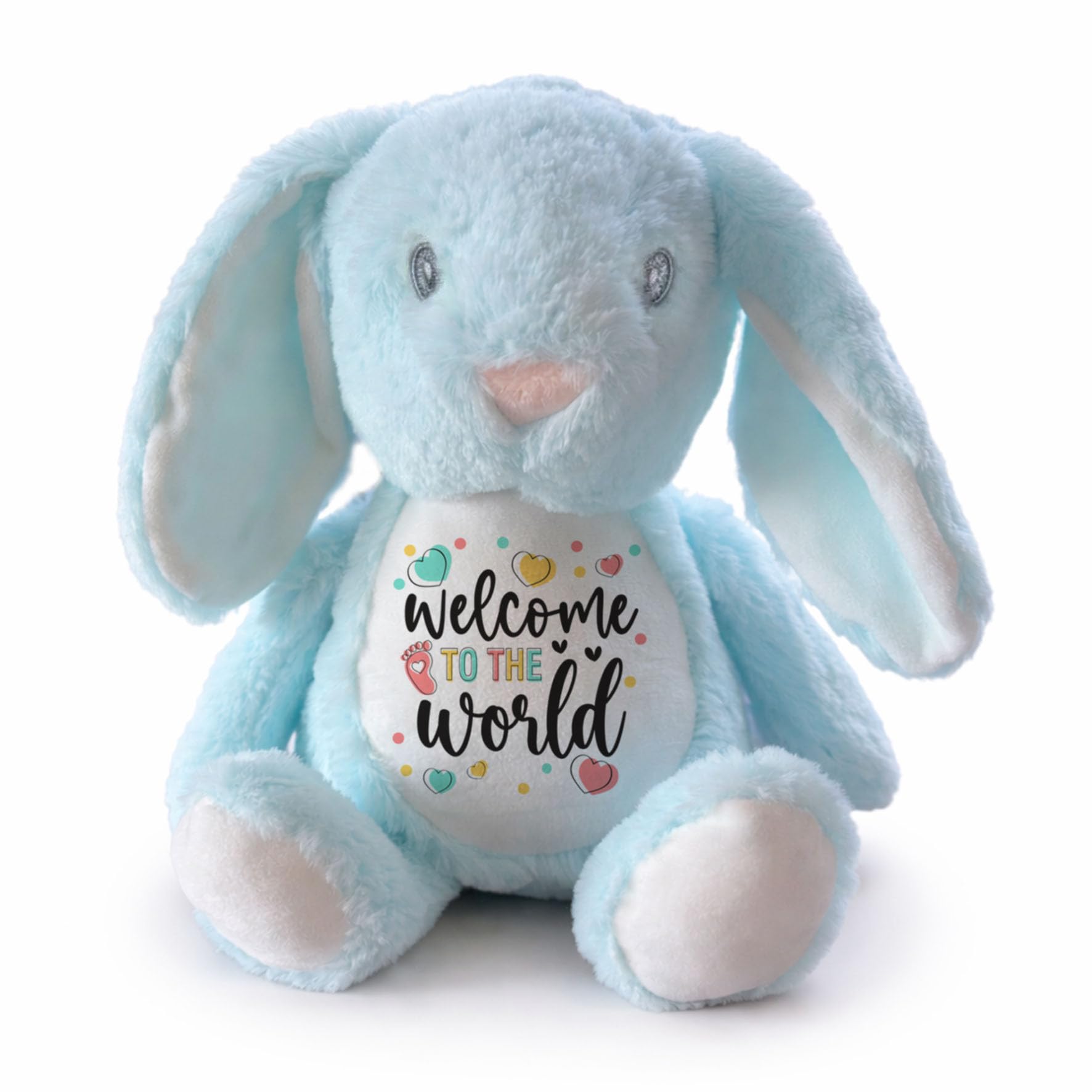 Silly Dog Designs - Baby Bunny Plush Toy - Personalised or Standard - New Baby Gift - Soft Comfort Teddy - Welcome to the World Keepsake (Pink, Blue, White) (Blue - Standard)