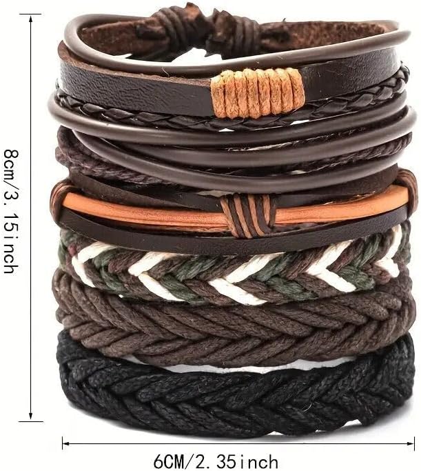 Miniatura 5 de Pulsera ajustable de cuero trenzado para hombre, 24 unidades, Cuero, cuero