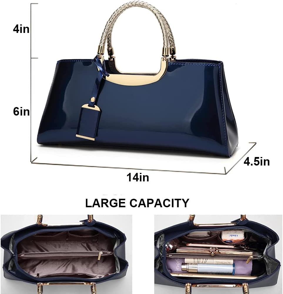 ZiMing Patent Leather Handbag for Women Top Handle Evening Bags Satchel Ladies Shoulder Bag Long Purse Wedding Party Prom