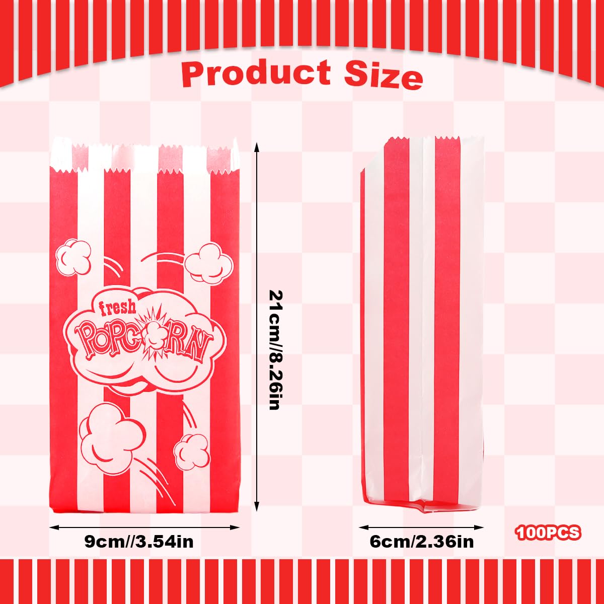 Sacchetti Pop Corn 18x9cm - 50 Pezzi, Carta Oleata Rossa E Bianca, Per Cinema E Feste - Foto 8