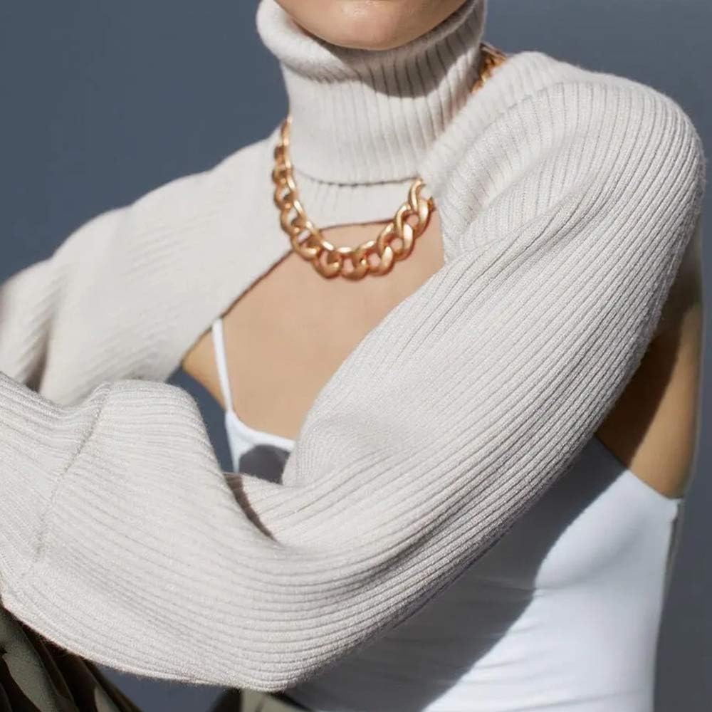 Elegtiskas Long Puff Sleeve Arm Warm Shrugs Backless Pullover Crop Top - Image 7