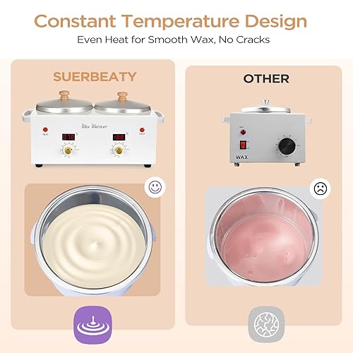 Miniatura 4 de SUERBEATY Calentador de cera eléctrico doble calentador de cera para depilación, máquina eléctrica profesional de calentador de cera