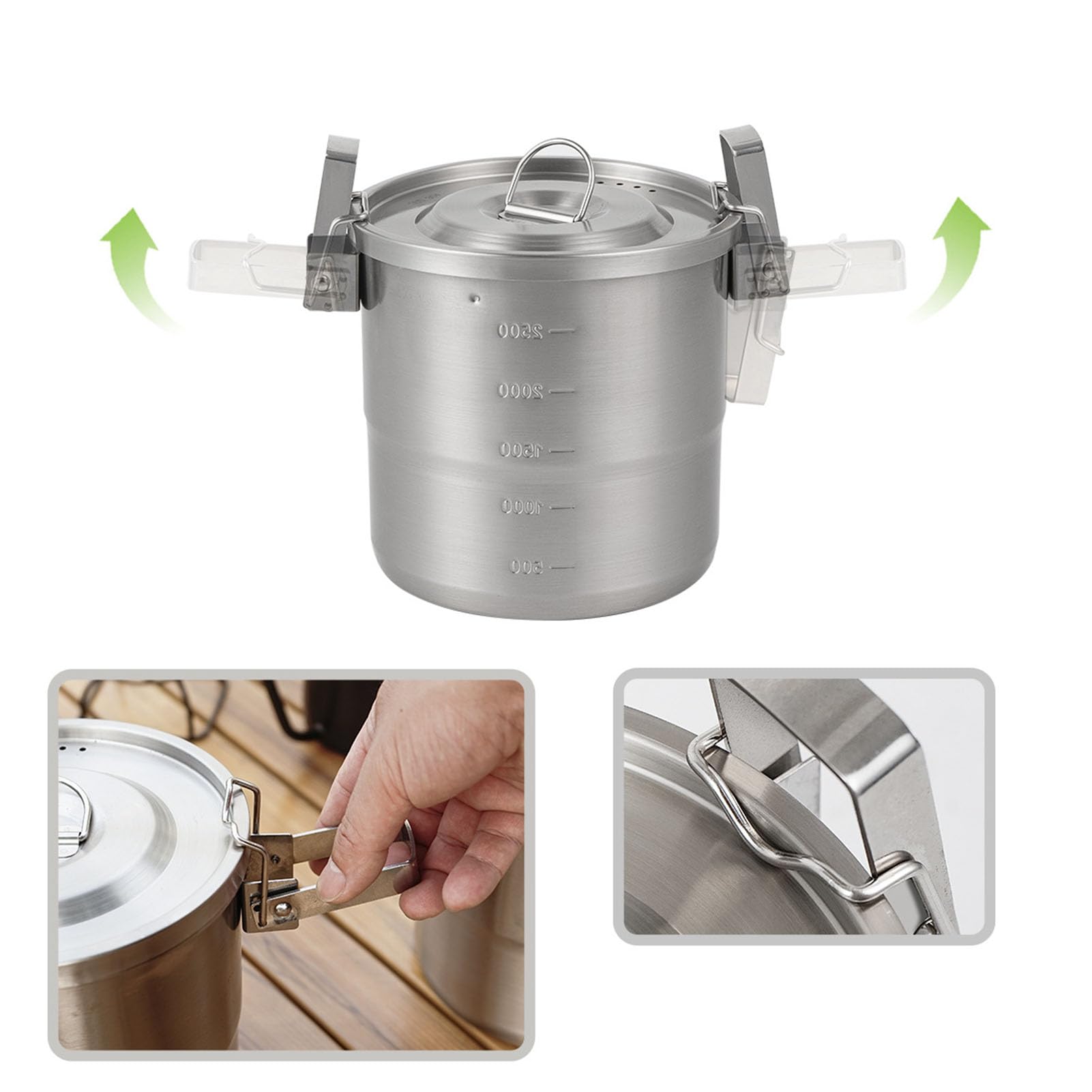 Pot de Camping en Acier Inoxydable 304, capacité Moyenne Durable pour la Randonnée, Eau Bouillante (Double poignée)