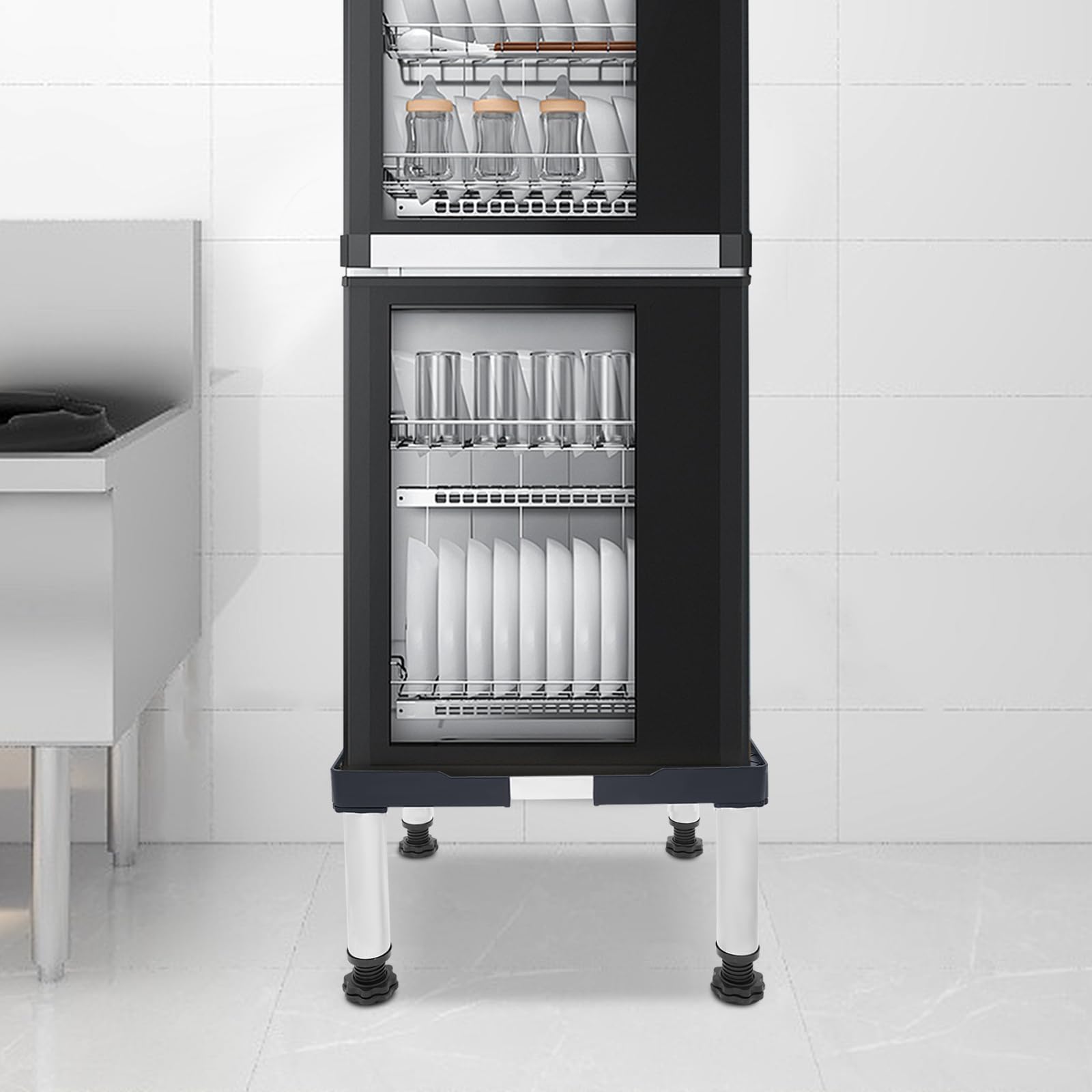 Waschmaschinen Untergestell waschmaschinensockel Verstellbar 42-65cm Breite, 29-31cm Höhe, Bärenlast 150kg, Rutschfest für Waschmaschine, Kühlschrank, Trockner, Gefrierschrank erhöhung (Grau)