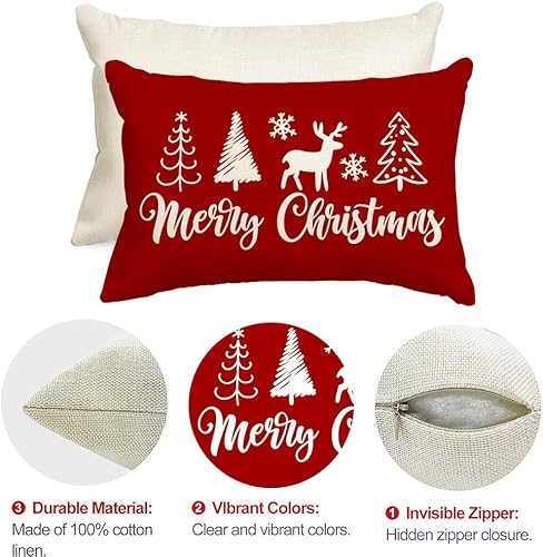 Miniatura 7 de RABUSOFA Fundas de almohada de árbol de reno de Navidad de 12 x 20 pulgadas, decoraciones de Feliz Navidad, fundas de almohada decorativas de