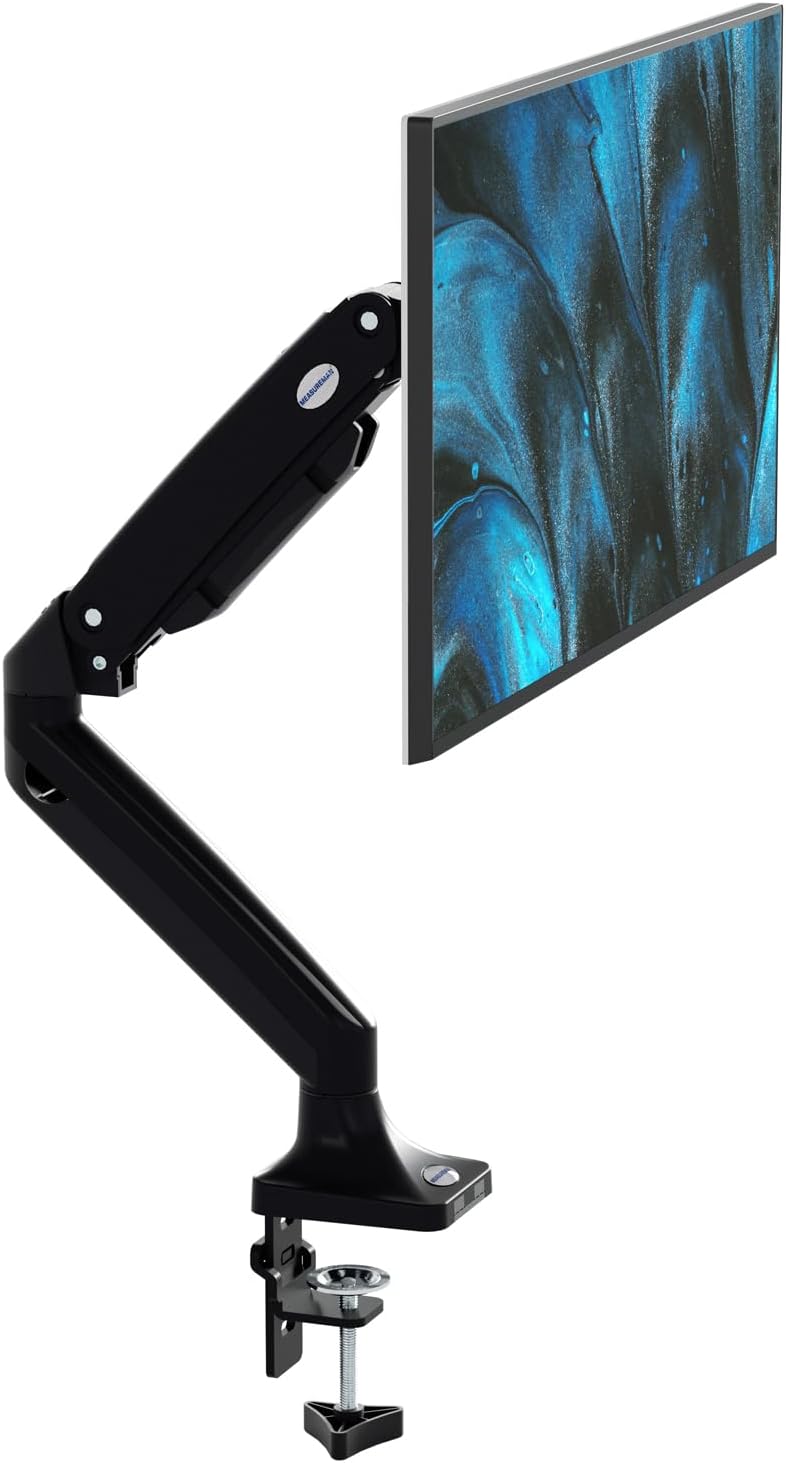 MEASUREMAN Premium Gas Spring Monitor Desk Mount, Full Motion Articulating Single Arm for Ergonomic Height Adjustment | Fits 17 to 35 Inch Screens up to 22 lbs, VESA 75x75 & 100x100mm