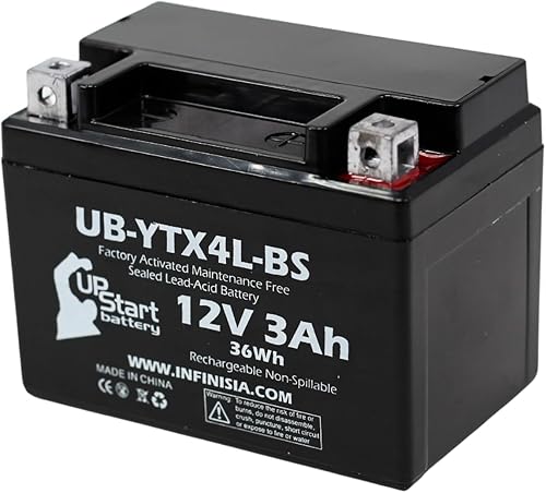 Miniatura 6 de Batería de repuesto YTX4L-BS (3Ah, 12v, sellada) Activada de fábrica, sin mantenimiento Batería compatible con Suzuki DR350S 1990, Suzuki DR250S