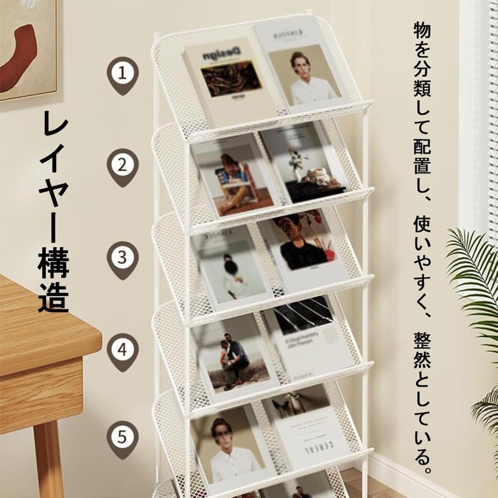 ナローマガジン、カタログ、パンフレット、新聞、本棚、教科書収納、雑誌スペースセーバー、スタイリッシュ (3つのセクション,A) [並