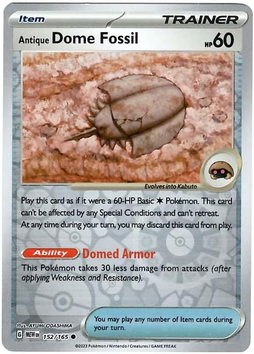 Pokemon - Antique Dome Fossil 152/165 - Pokemon 151 - Reverse Foil - Single Card