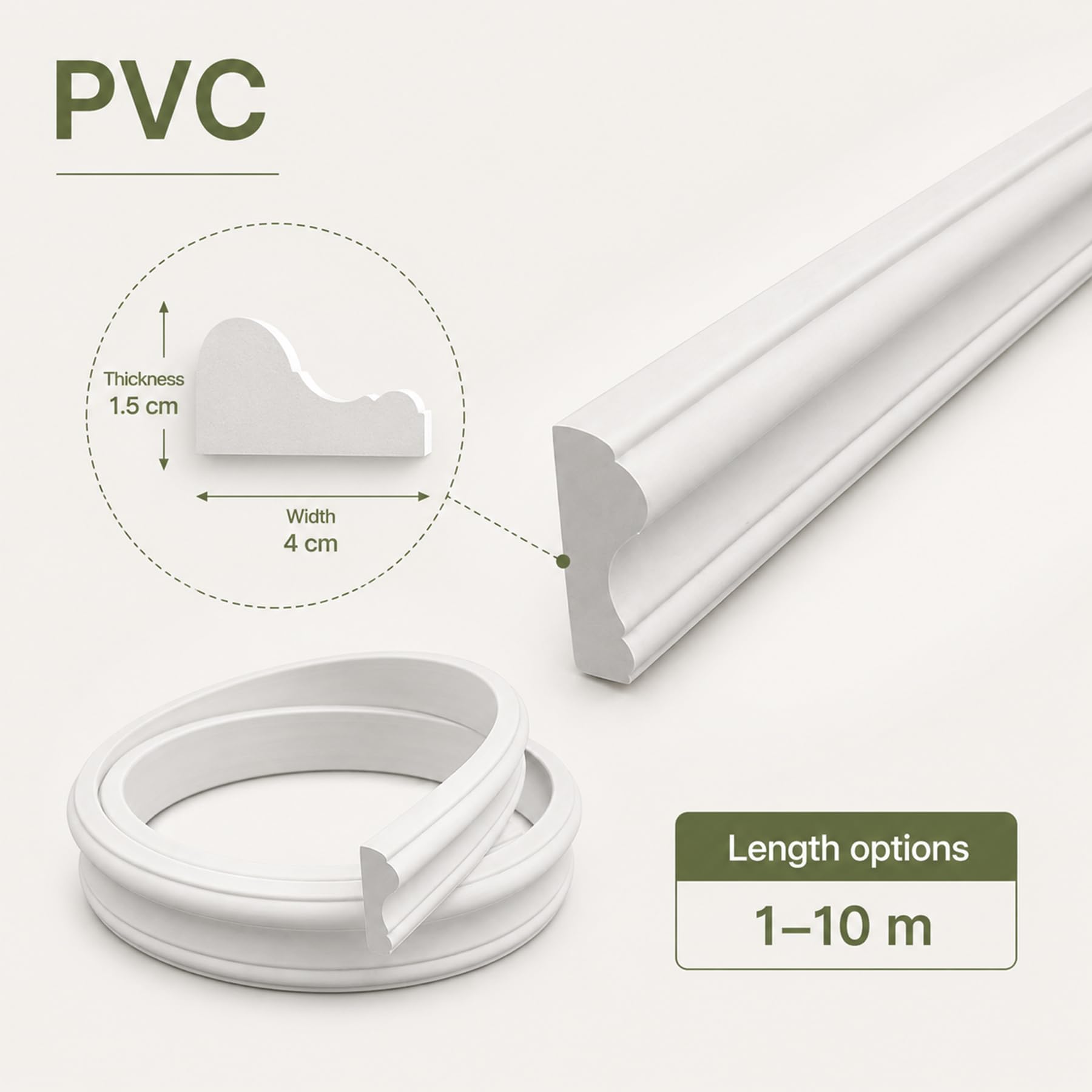Modanature da Parete Flessibile PVC per Decorazione di Pareti Interne Soggiorno Camera da Letto, da Installare con Colla W 4cm, L 4m