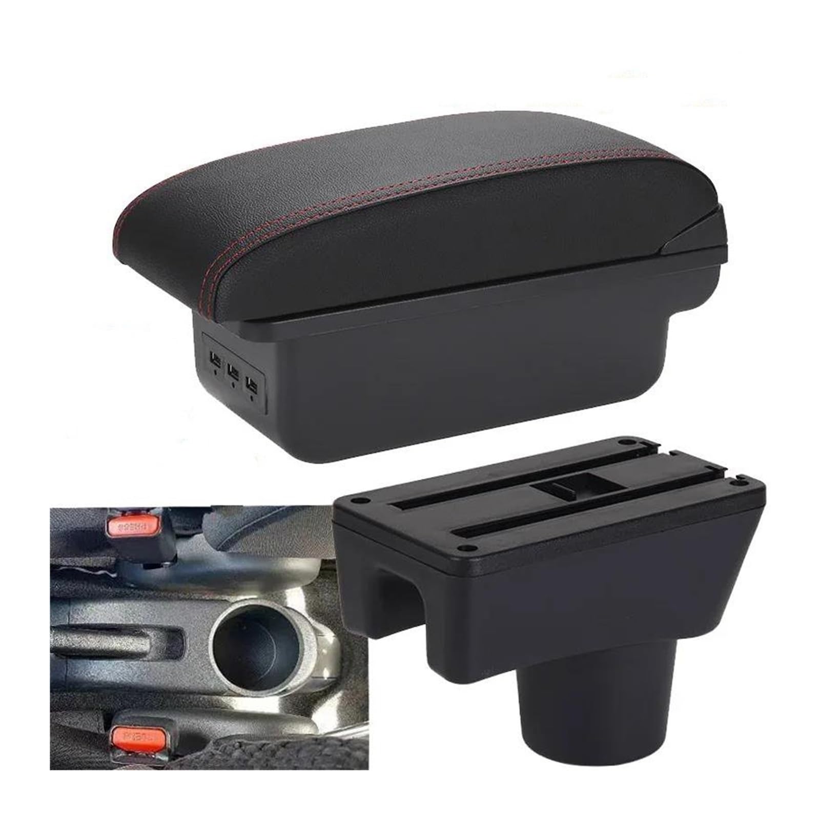 RESPUNEKBAH For Dodge For Attitude Car Accessories Car Armrest Interior Storage Box Armrest Box(B1 Black red 3USB)