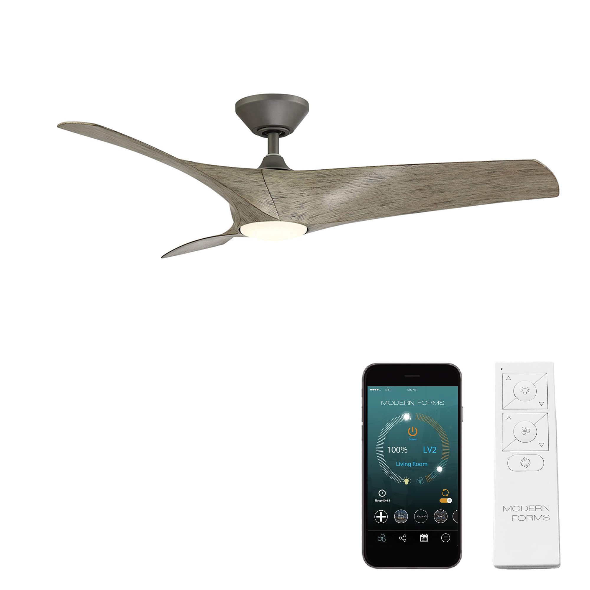 Zephyr Smart Indoor and Outdoor 3-Blade Ceiling Fan 52in Graphite Weathered Wood with Adjustable CCT 2700K-3000K-4000K-5000K LED Light Kit and Remote