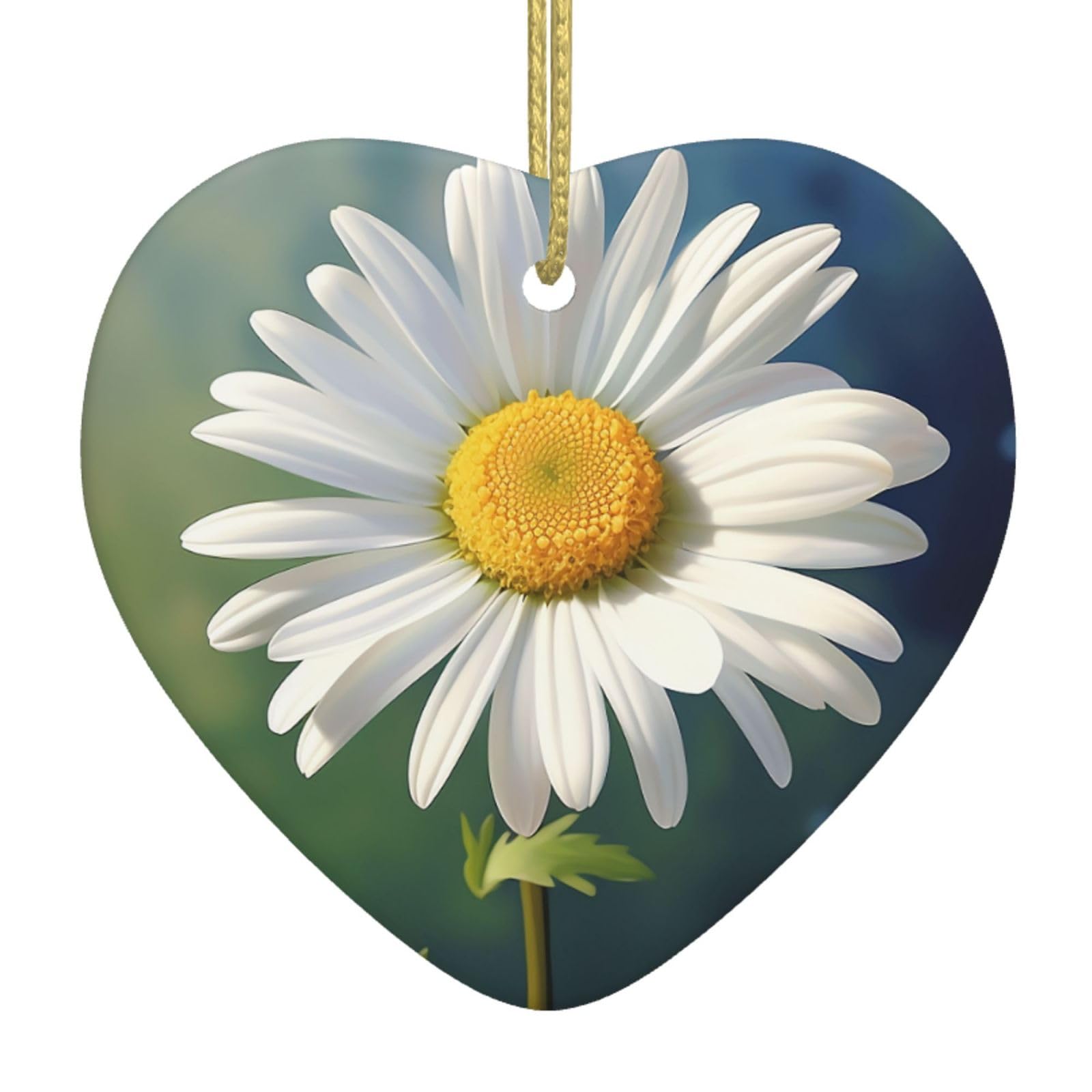 Ceramic Christmas Tree Hanging Ornaments with Gold Ropes Christmas Tree Decorations Heart Ceramic Daisy Flower Pendant Keepsake Decorations for Holiday Xmas Gift Ideas
