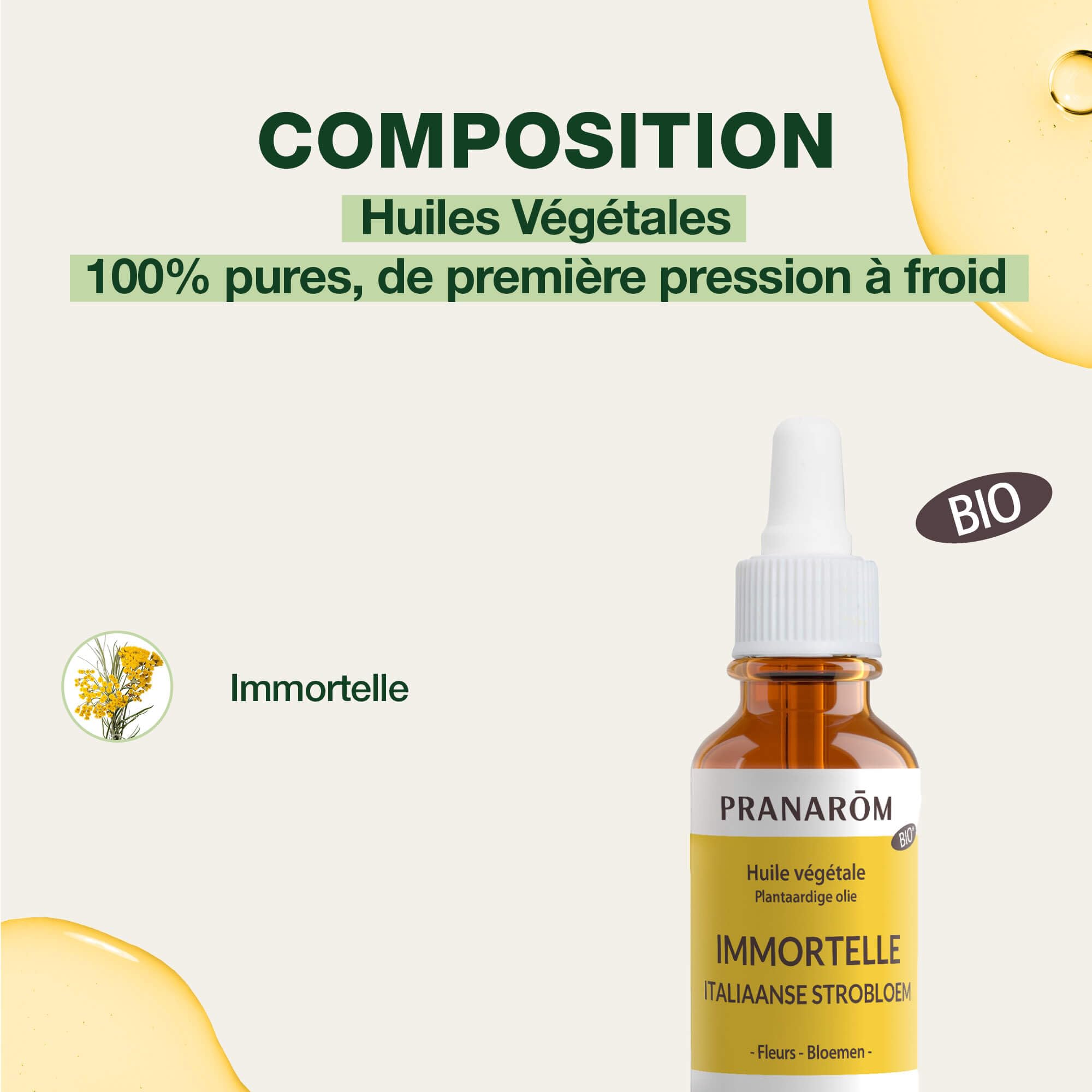 Pranarôm Immortelle Olej roślinny Organiczny Helichryse Włoski Sommité Fleurie 30 ml